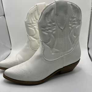 Soda Cowboy Boots Women's 8 White Embroidered Faux Leather